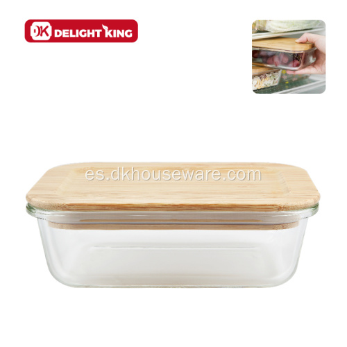 Recipiente para alimentos de vidrio de borosilicato alto con tapa de bambú